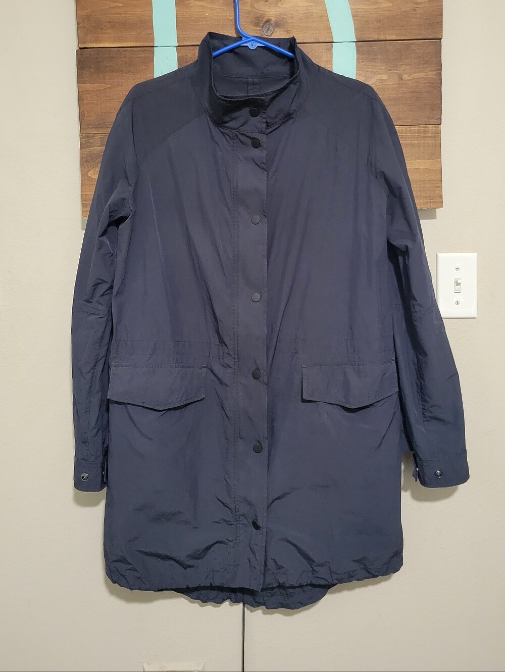 AYR Navy Blue Mid Lenght Zipper And Button Closure utility anorak/rain Jacket M